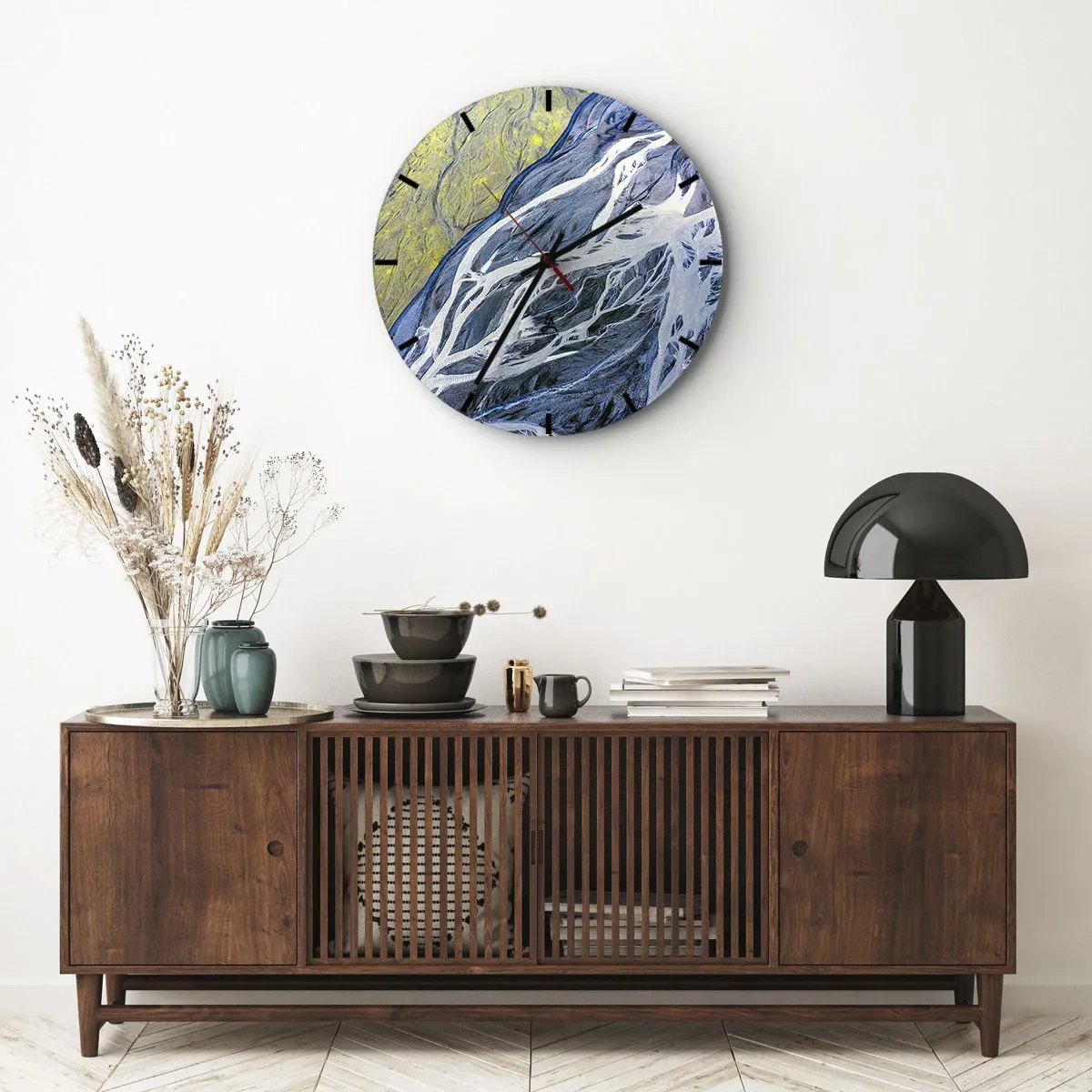 Nástěnné hodiny - Abstraktní letecké snímky řek a sedimentů - 30x30cm - Jeskynní malby přírody - Moderní nástěnná dekorace do obývacího pokoje, kuchyně a ložnice ARTTOR