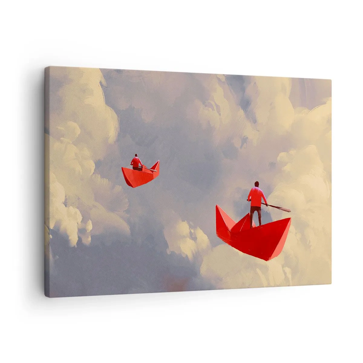 Obraz na plátně - Červené papírové lodičky plující v oblacích - 70x50cm - Výprava snílků - Moderní nástěnná dekorace do obývacího pokoje a ložnice ARTTOR