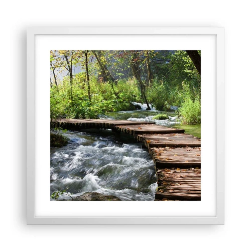 Plakát v bílém rámu - U zpěněného vodopádu - 40x40 cm