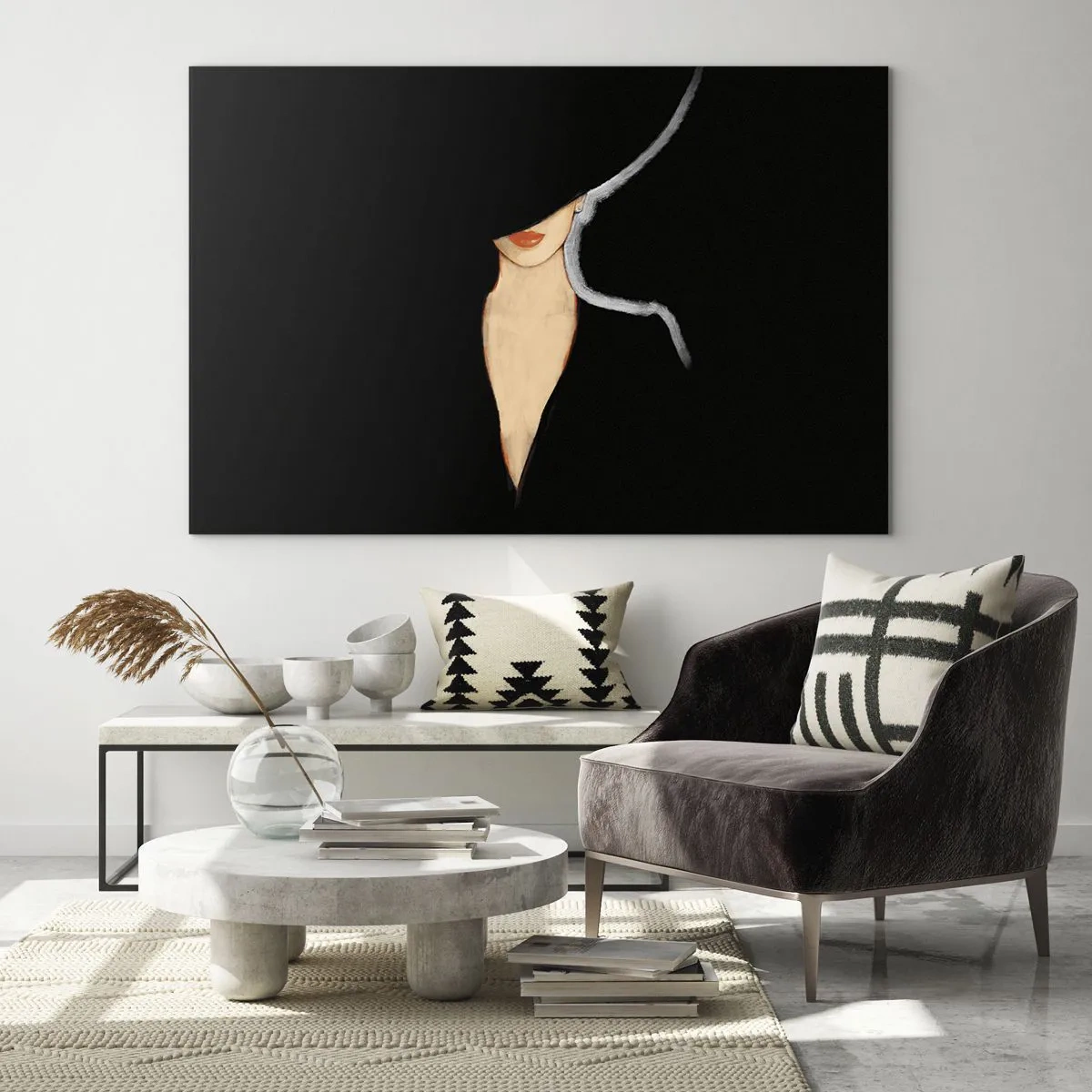 Obraz na skle - Jemný portrét ženy na černém pozadí - 70x50cm - Elegance a styl - Moderní nástěnná dekorace do obývacího pokoje a ložnice ARTTOR