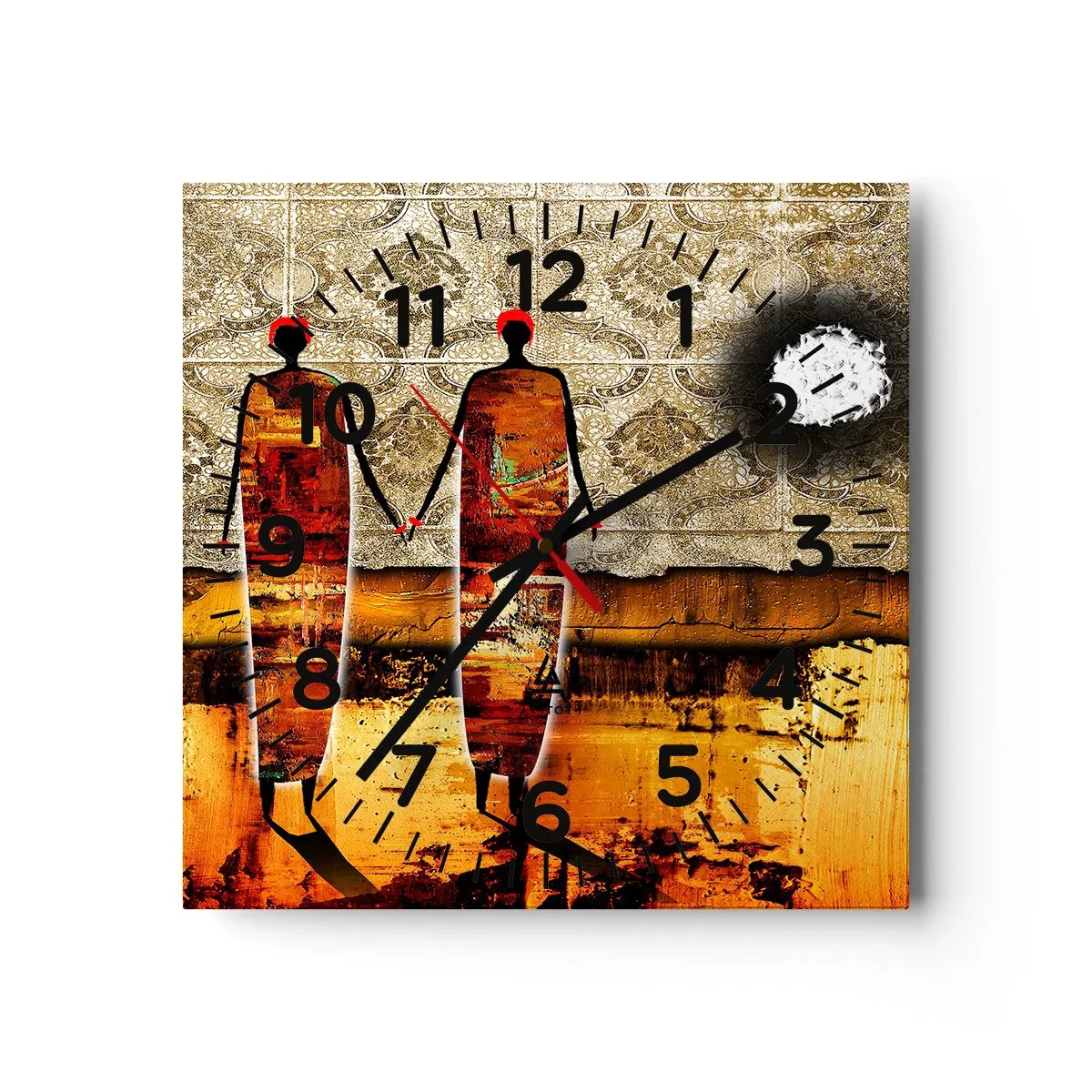 Nástěnné hodiny - Etnická kompozice v barvách Afriky - 40x40 cm
