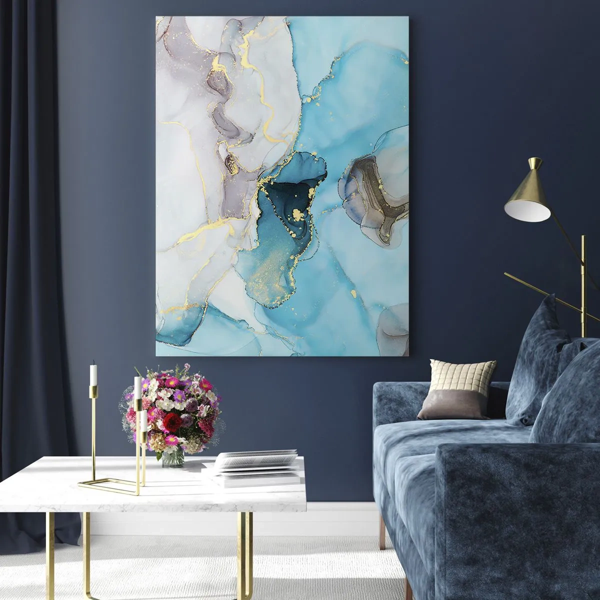 Obraz na skle - Studie o setkání šedé a tyrkysové - 50x70 cm