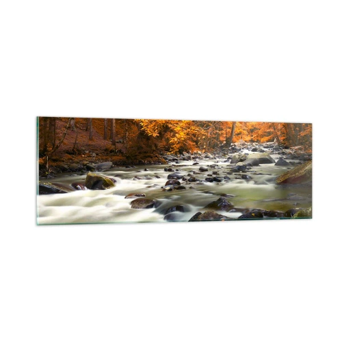 Obraz na skle - Potok ve zlatém lese - 90x30 cm