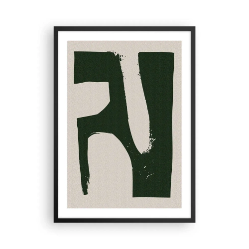 Plakát v černém rámu - Minimalistická abstrakce v zelené a béžové barvě - 50x70cm - Zálivy v bílem - Moderní nástěnná dekorace do obývacího pokoje a ložnice ARTTOR
