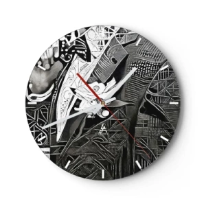 Nástěnné hodiny - Černobílá abstrakce se složitými geometrickými vzory - 30x30cm - Pouze zdánlivě šedý člověk - Moderní nástěnná dekorace do obývacího pokoje, kuchyně a ložnice ARTTOR