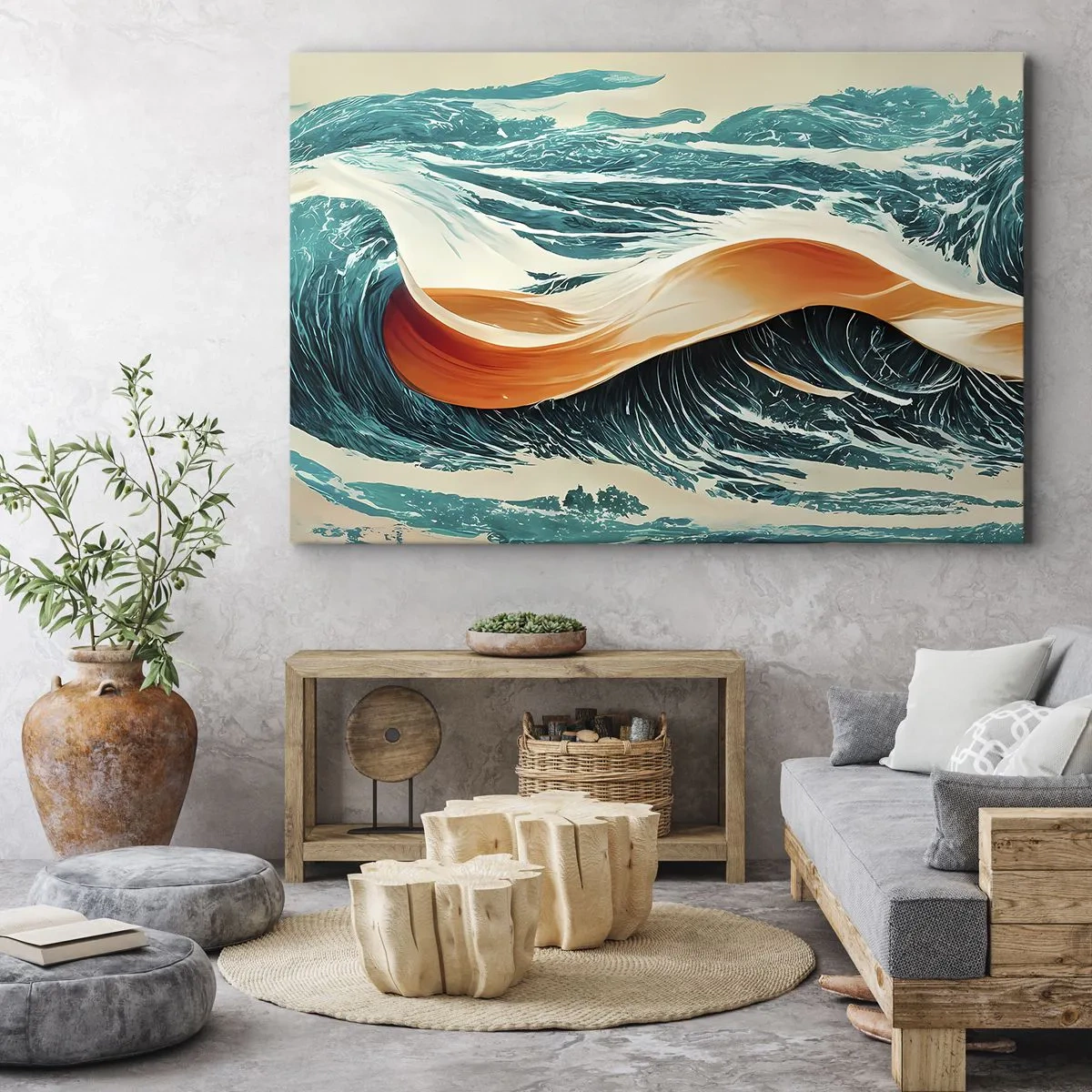 Obraz na plátně - Dynamické mořské vlny s abstraktní stuhou - 70x50cm - Surfařův sen - Moderní nástěnná dekorace do obývacího pokoje a ložnice ARTTOR
