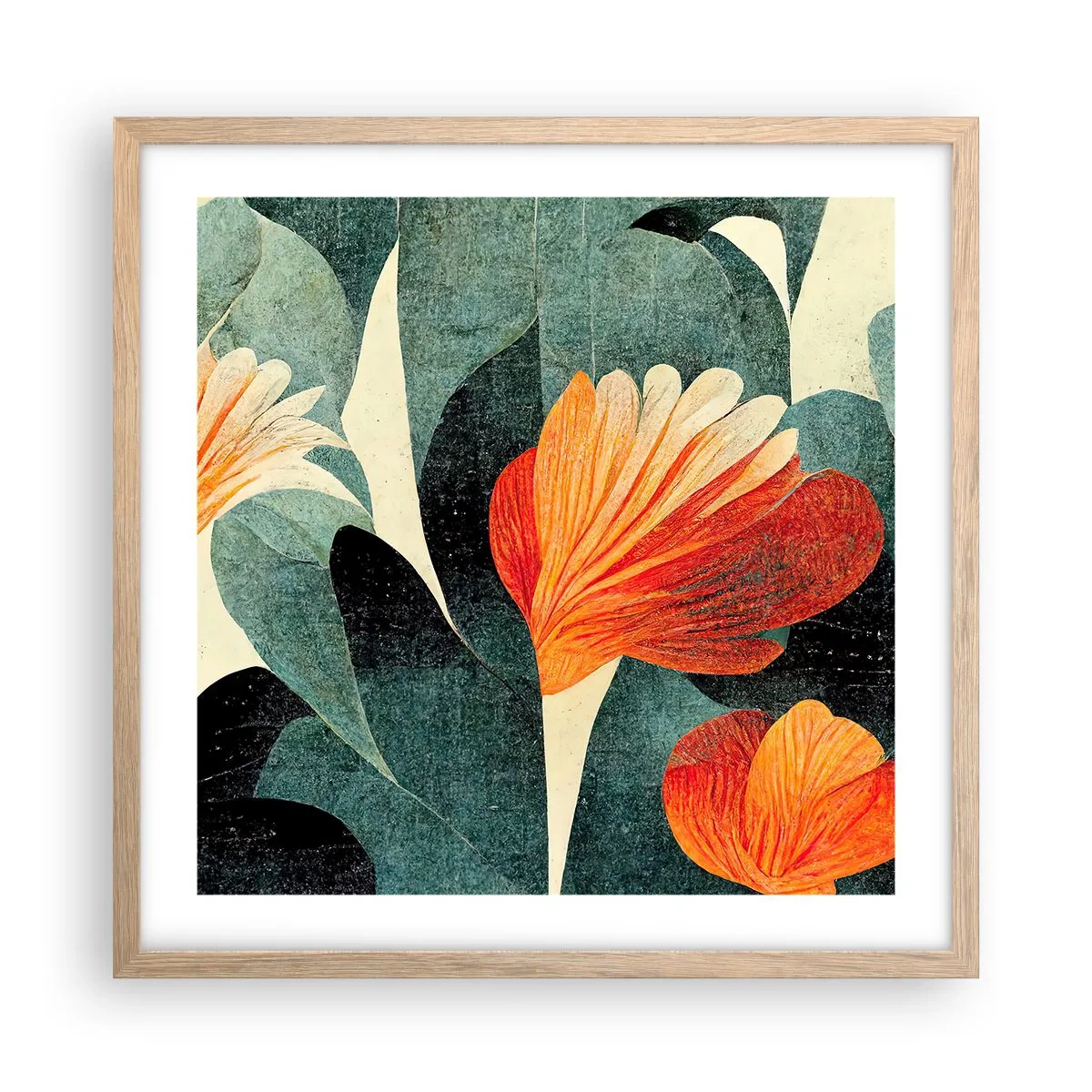 Plakát v rámu světlý dub - Tropické horko a chlad zeleně - 50x50 cm