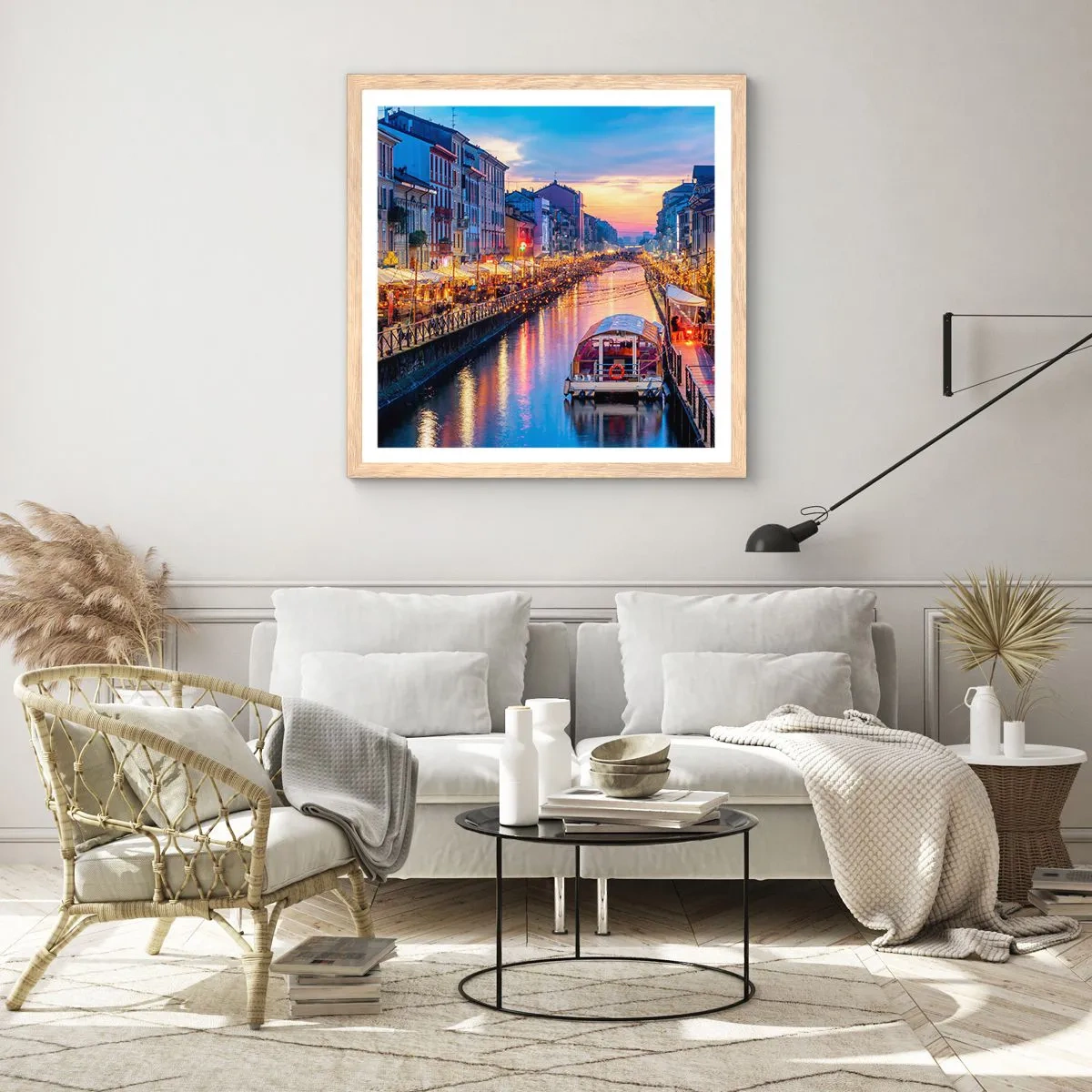 Plakát v rámu světlý dub - Večer plný světla a zábavy - 60x60 cm