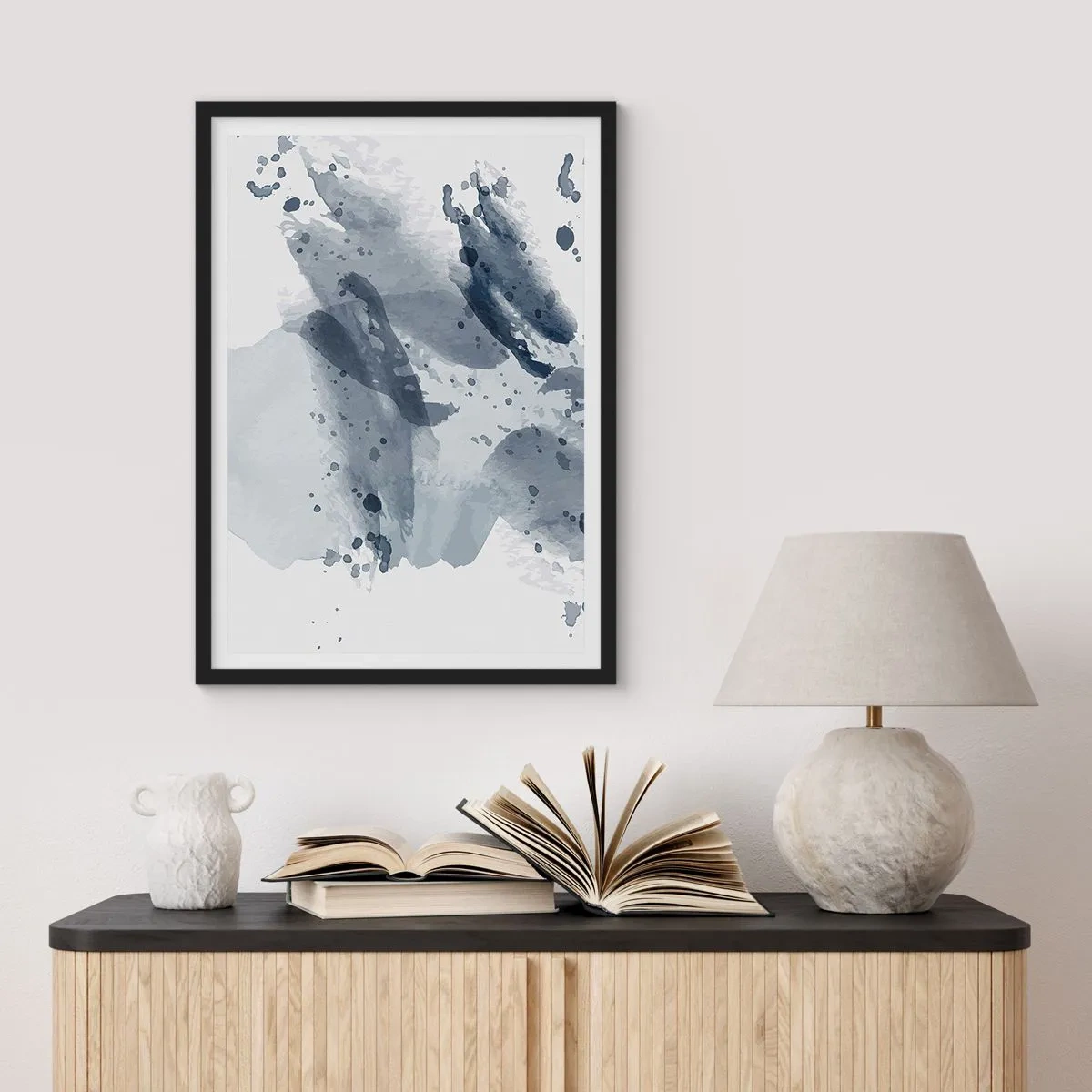 Plakát v černém rámu - Abstraktní akvarel inspirovaný povahou vody - 50x70cm - Studie o povaze vody - Moderní nástěnná dekorace do obývacího pokoje a ložnice ARTTOR