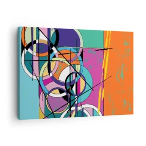 Obraz na plátně - Barevná abstrakce s geometrickými kruhy - 70x50cm - Kruh za kruhem - Moderní nástěnná dekorace do obývacího pokoje a ložnice ARTTOR