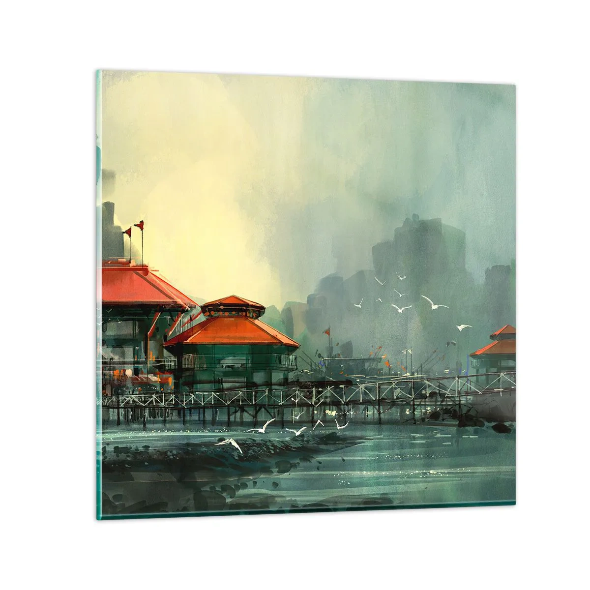 Obraz na skle - Slunečný den v přístavu - 30x30 cm