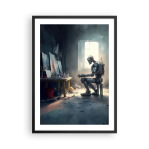 Plakát v černém rámu - Robotický umělec maluje obrazy ve svém ateliéru - 50x70cm - Akt stvoření - Moderní nástěnná dekorace do obývacího pokoje a ložnice ARTTOR