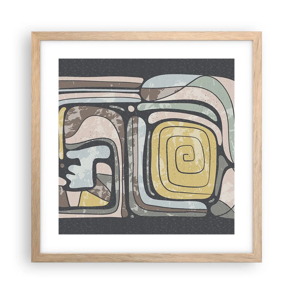 Plakát v rámu světlý dub - Abstrakce v předkolumbovském duchu - 40x40 cm