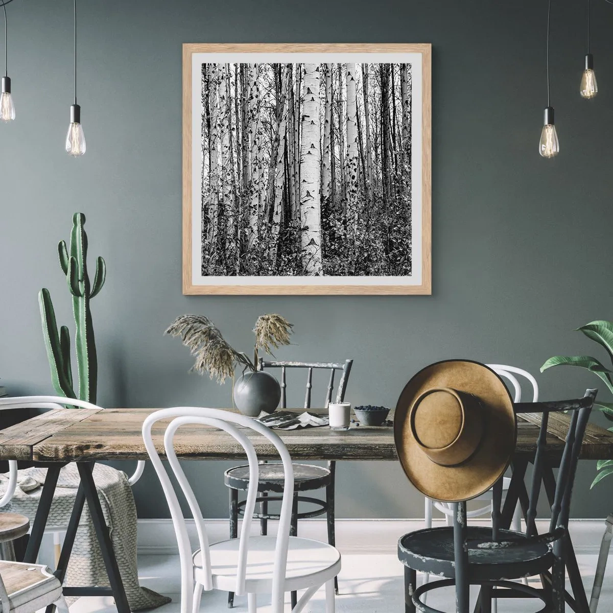 Plakát v rámu světlý dub - Březová kolonáda - 40x40 cm