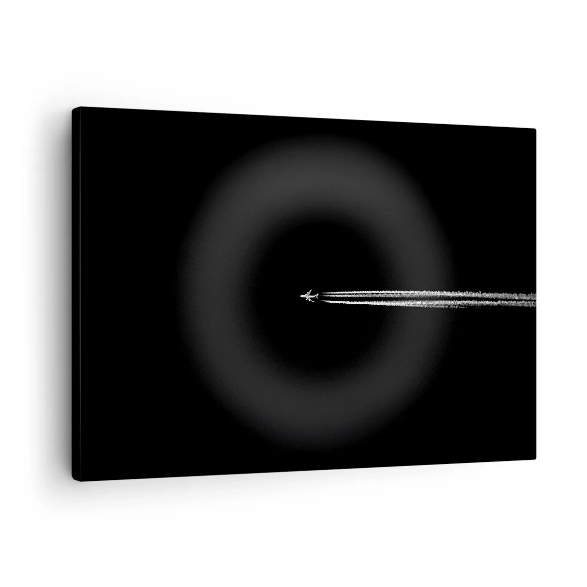 Obraz na plátně - Tryskové letadlo s viditelnou kondenzační stopou na černém pozadí - 70x50cm - Do jiné dimenze - Moderní nástěnná dekorace do obývacího pokoje a ložnice ARTTOR