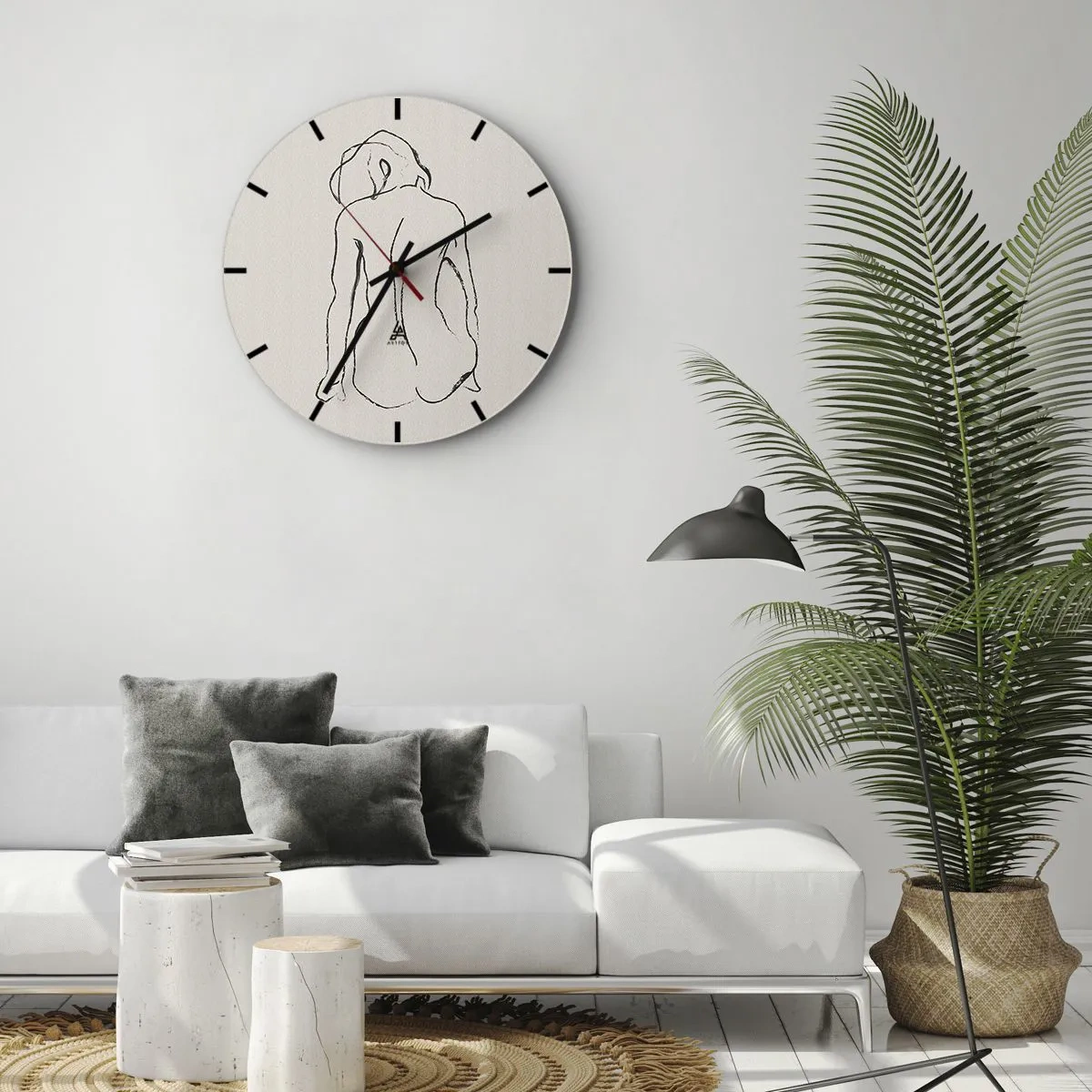 Nástěnné hodiny - Jemná skica ženské siluety na světlém pozadí - 30x30cm - Dívčí akt - Moderní nástěnná dekorace do obývacího pokoje, kuchyně a ložnice ARTTOR