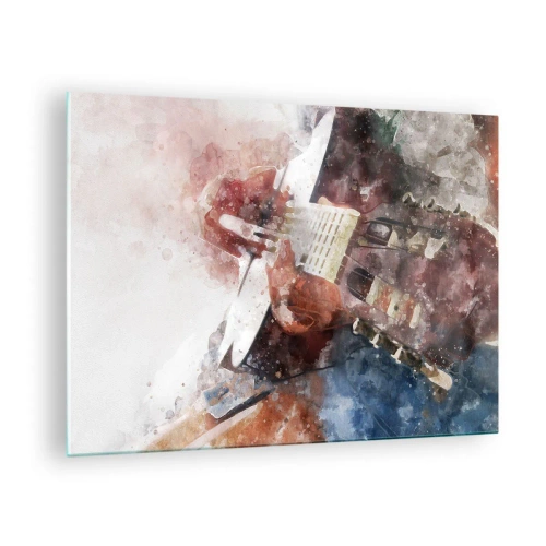 Obraz na skle - Akvarelový obraz uměleckého kytaristy - 70x50cm - Co si o tom myslíš? - Moderní nástěnná dekorace do obývacího pokoje a ložnice ARTTOR