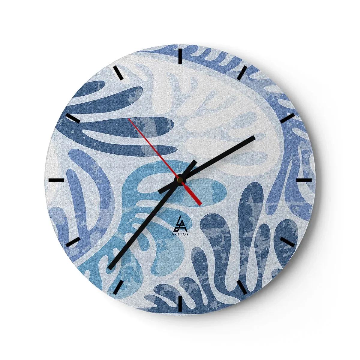 Nástěnné hodiny - Organické modré formy na světlém pozadí - 30x30cm - Modré kapradí - Moderní nástěnná dekorace do obývacího pokoje, kuchyně a ložnice ARTTOR