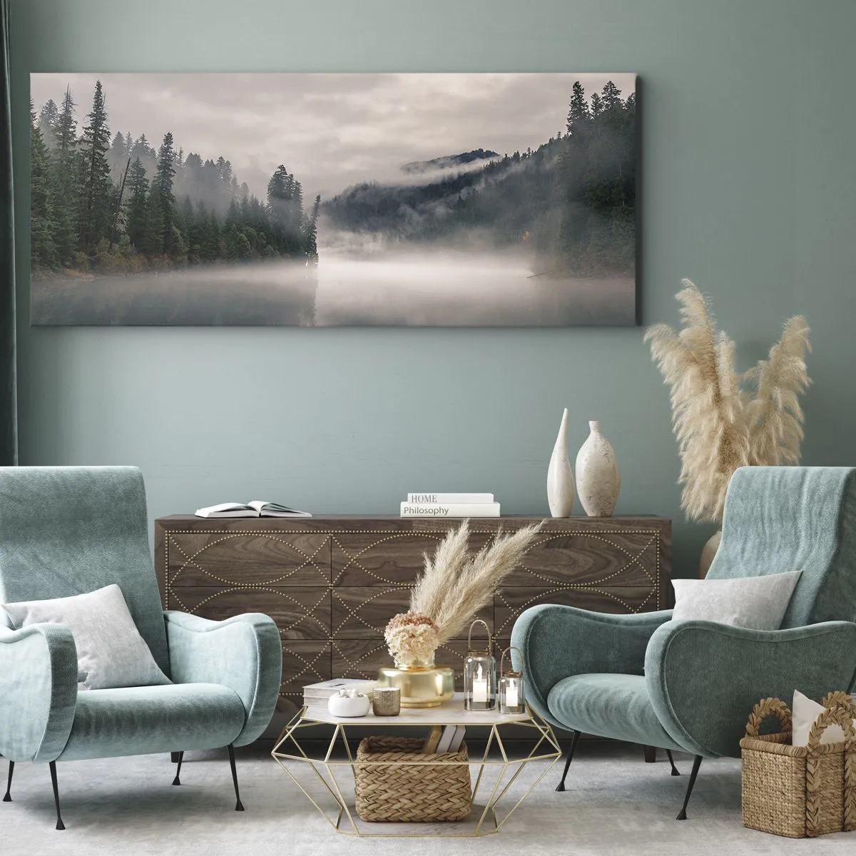 Obraz na plátně - V zamyšlení, v mlze - 100x40 cm