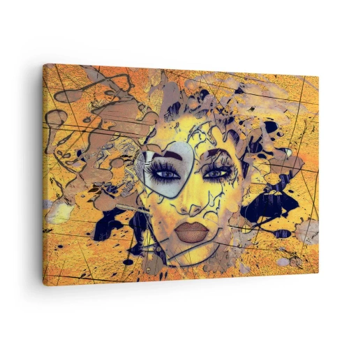 Obraz na plátně - Abstraktní portrét ženy ve zlatožlutých tónech - 70x50cm - Sluneční krása - Moderní nástěnná dekorace do obývacího pokoje a ložnice ARTTOR
