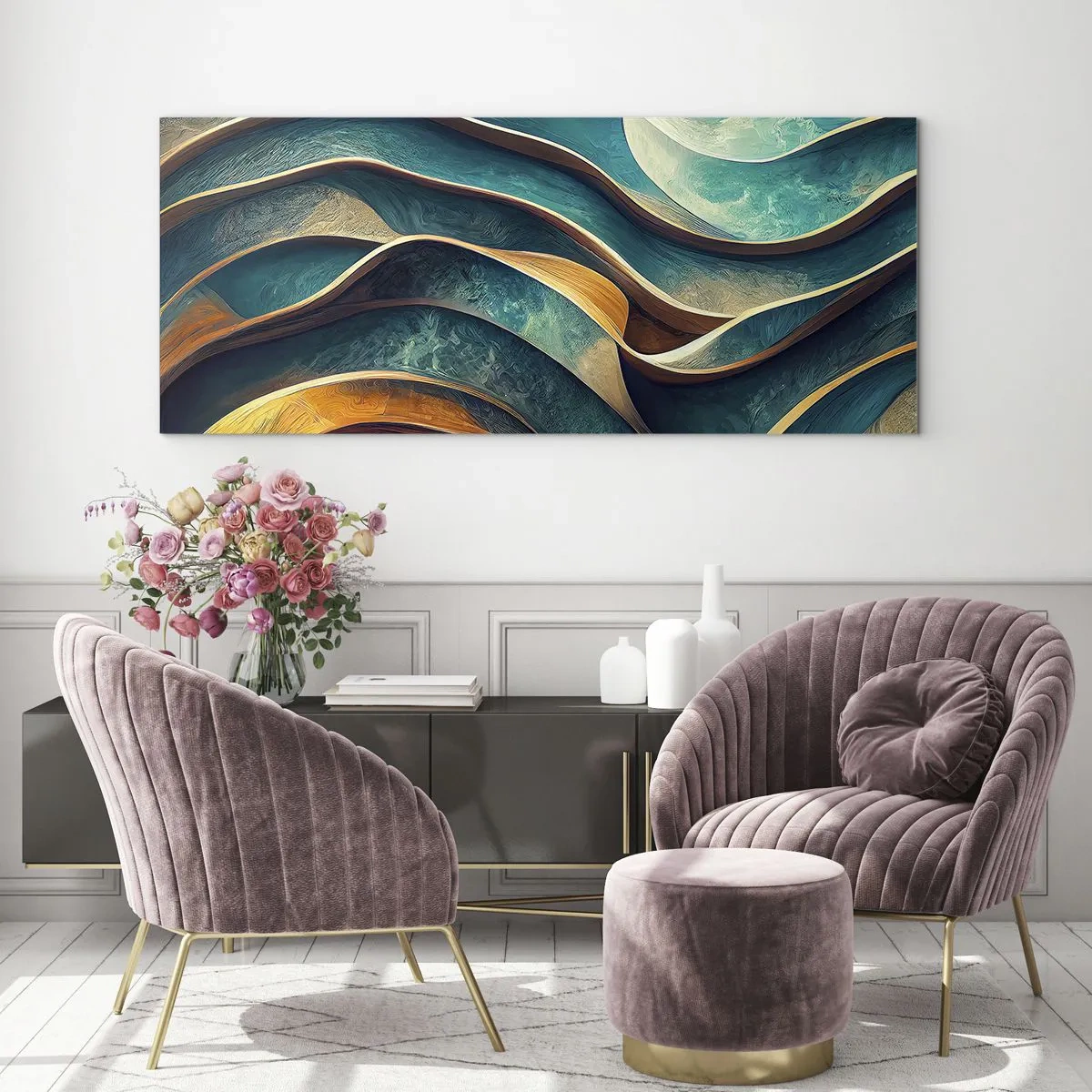 Obraz na skle - Meandry modré - 100x40 cm