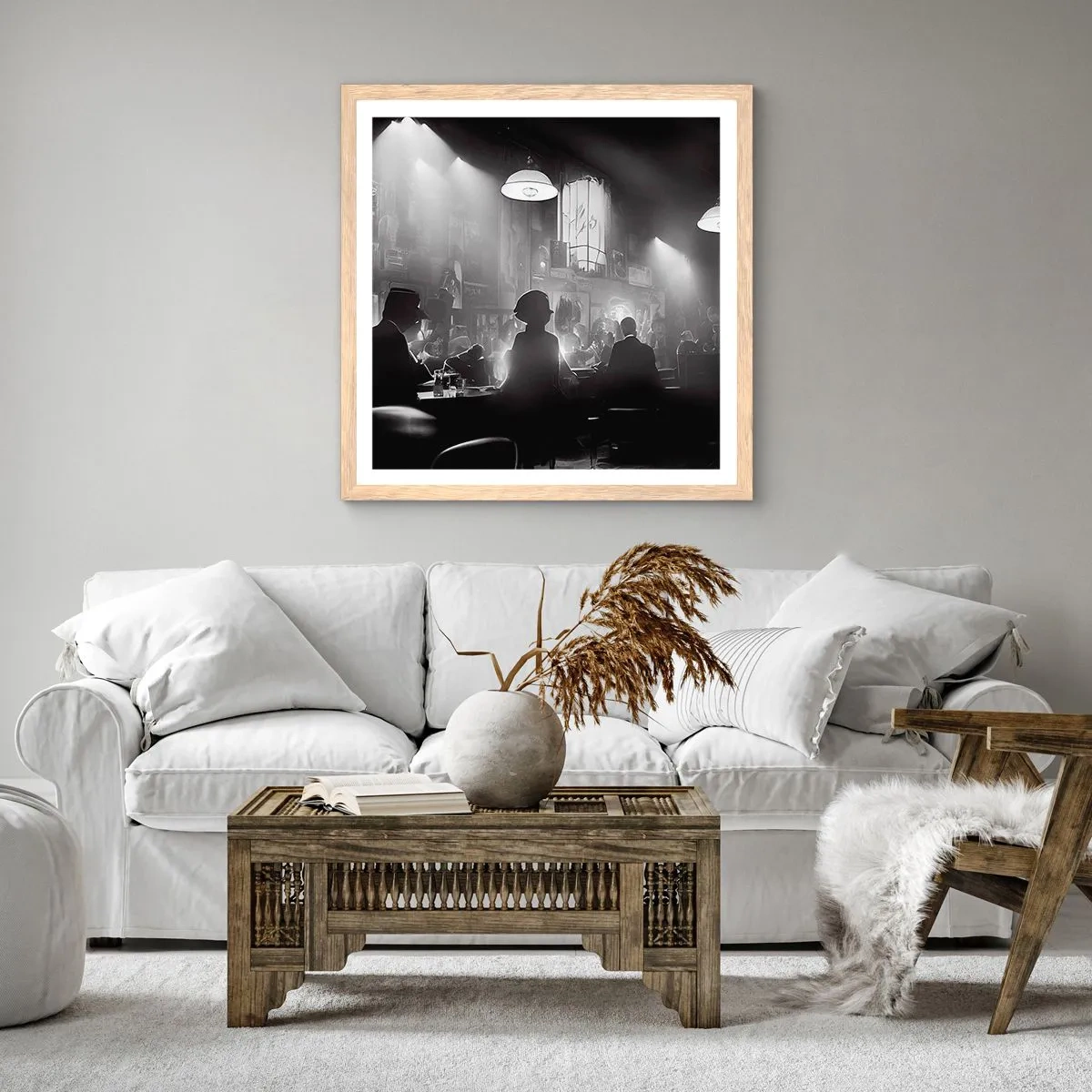 Plakát v rámu světlý dub - V jazzové atmosféře - 50x50 cm