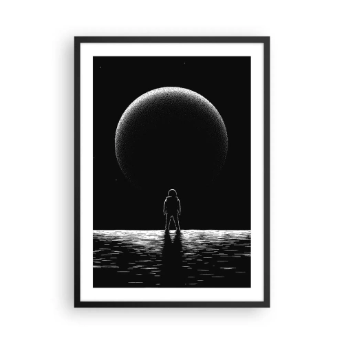 Plakát v černém rámu - Astronaut na pozadí obrovské planety ve vesmíru - 50x70cm - Tváři v tvář - Moderní nástěnná dekorace do obývacího pokoje a ložnice ARTTOR