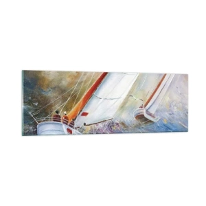 Obraz na skle - Běžící přes vlny - 90x30 cm