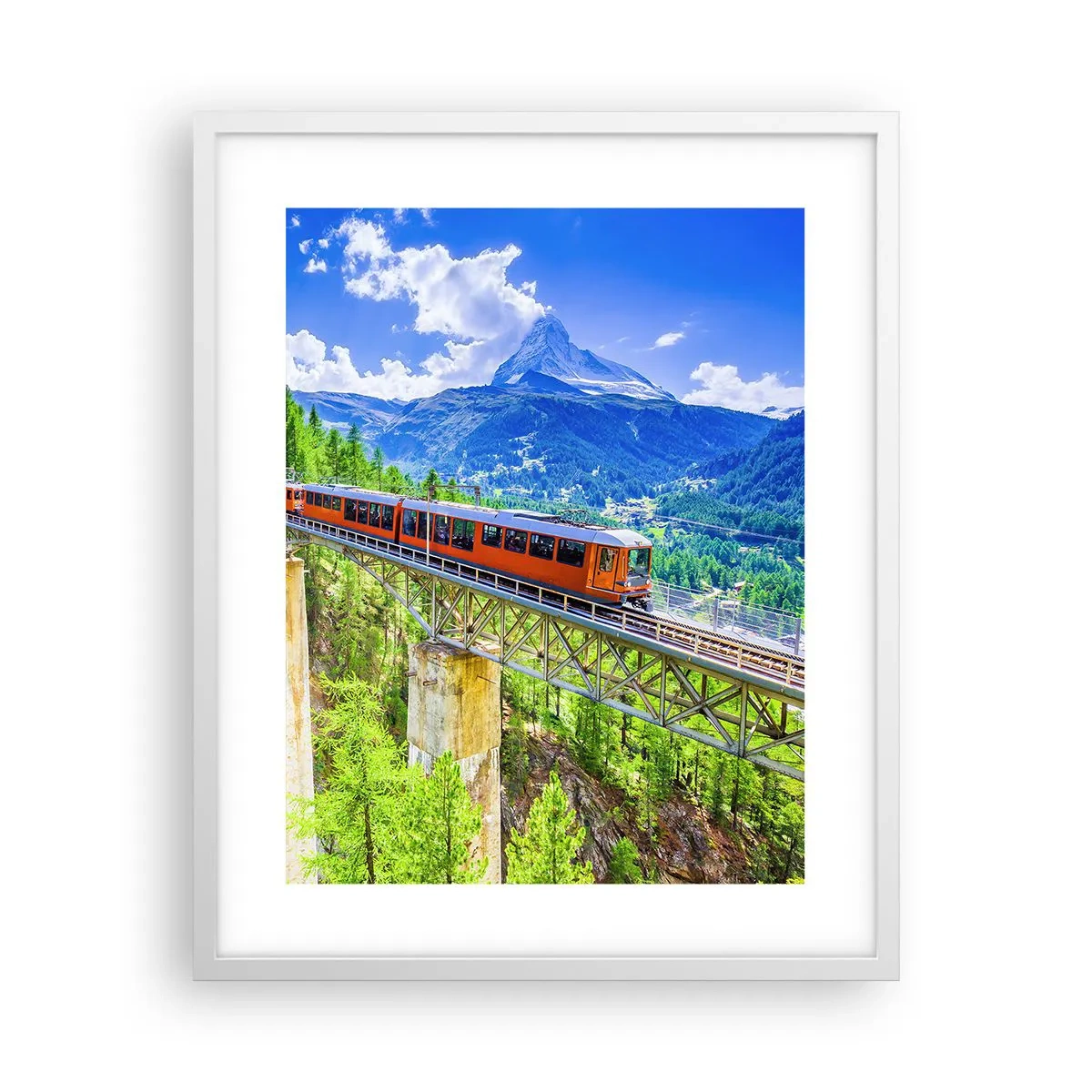 Plakát v bílém rámu - Alpská železnice - 40x50 cm