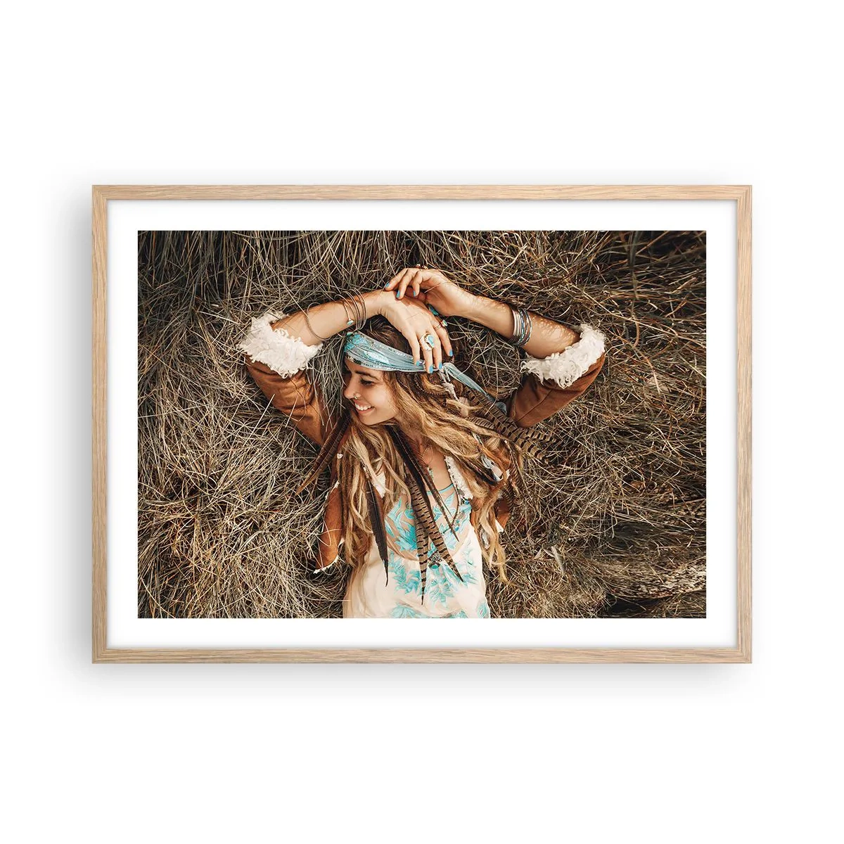 Plakát v rámu světlý dub - Na cestě do léta lásky - 70x50 cm