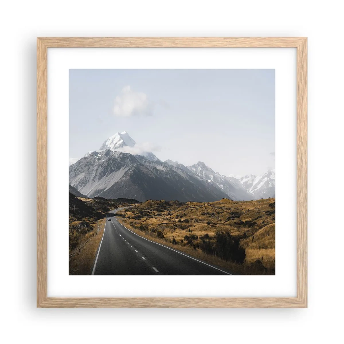 Plakát v rámu světlý dub - Cesta do srdce hor - 40x40 cm