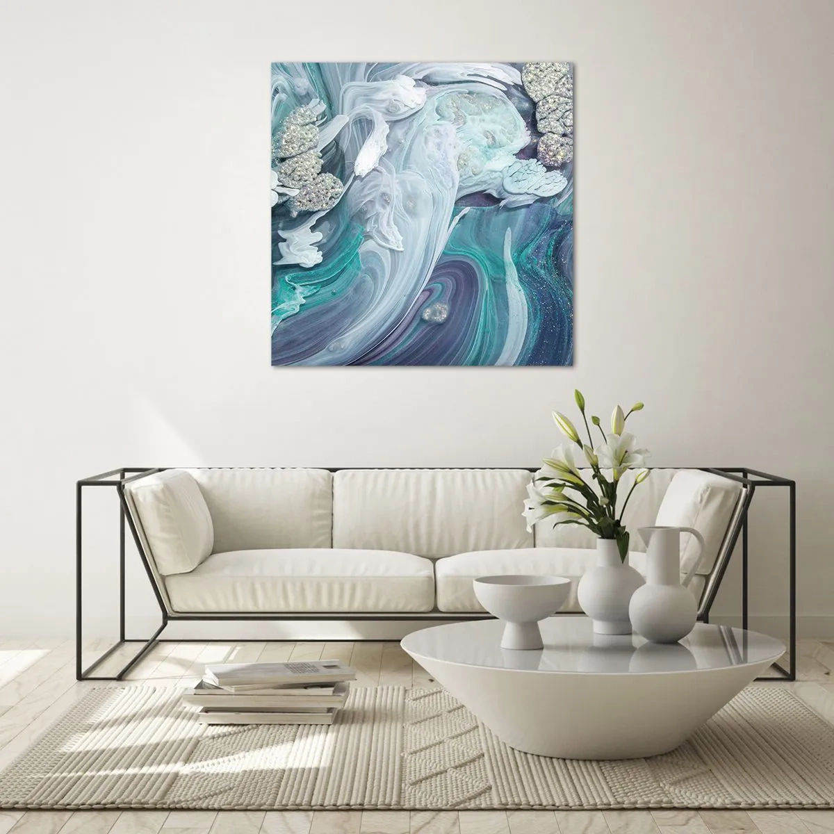 Obraz na skle - Proudy modré - 50x50 cm