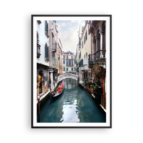 Plakát v černém rámu - Benátská krajina s gondolou a můstkem - 70x100 cm