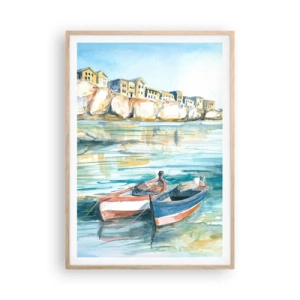 Plakát v rámu světlý dub - Krajina v modří - 70x100 cm