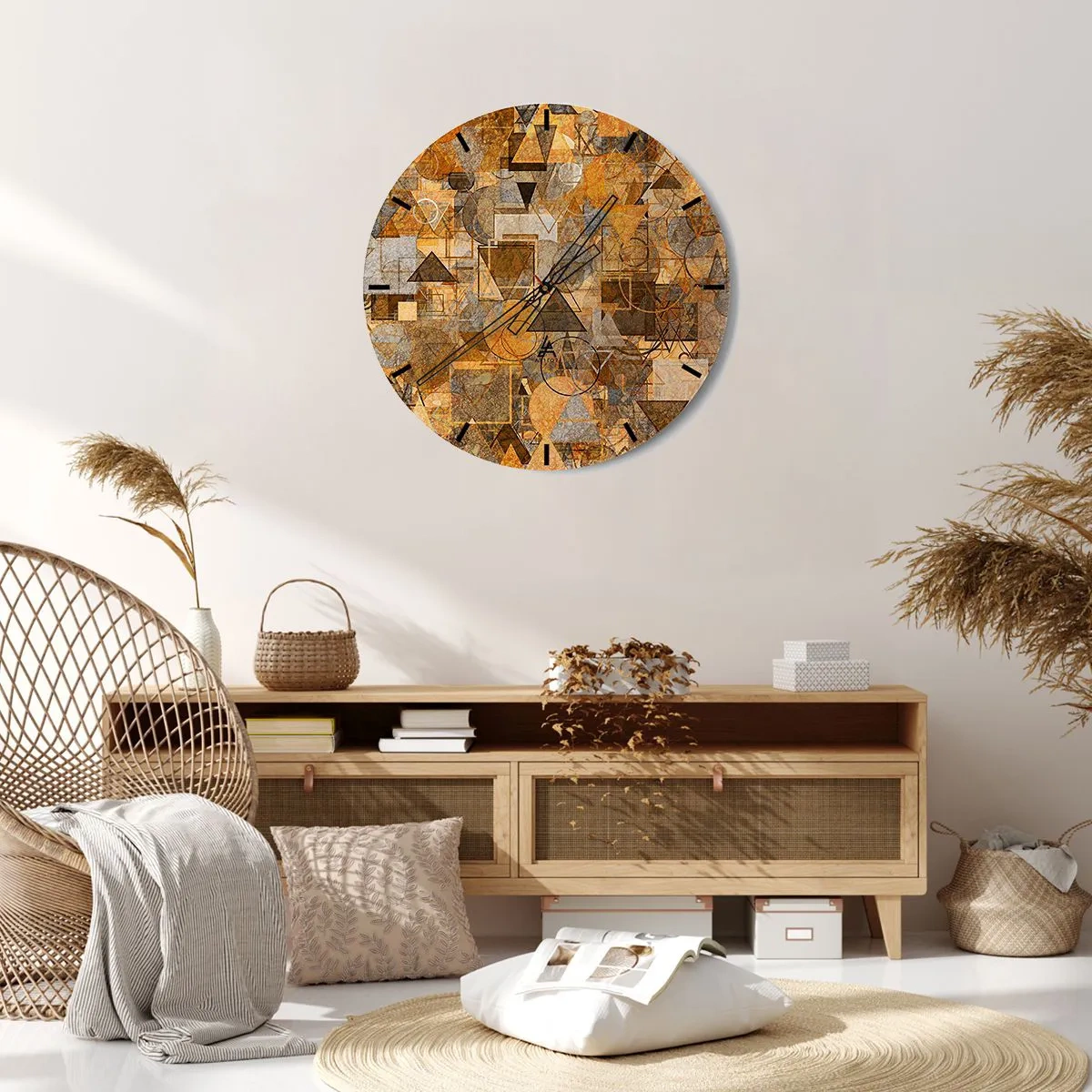 Nástěnné hodiny - Abstraktní geometrický vzor v odstínech zlaté a hnědé - 30x30cm - Svět zachycený v podobě - Moderní nástěnná dekorace do obývacího pokoje, kuchyně a ložnice ARTTOR