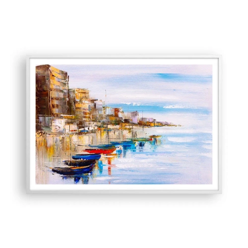 Plakát v bílém rámu - Vícebarevný městský přístav - 100x70 cm