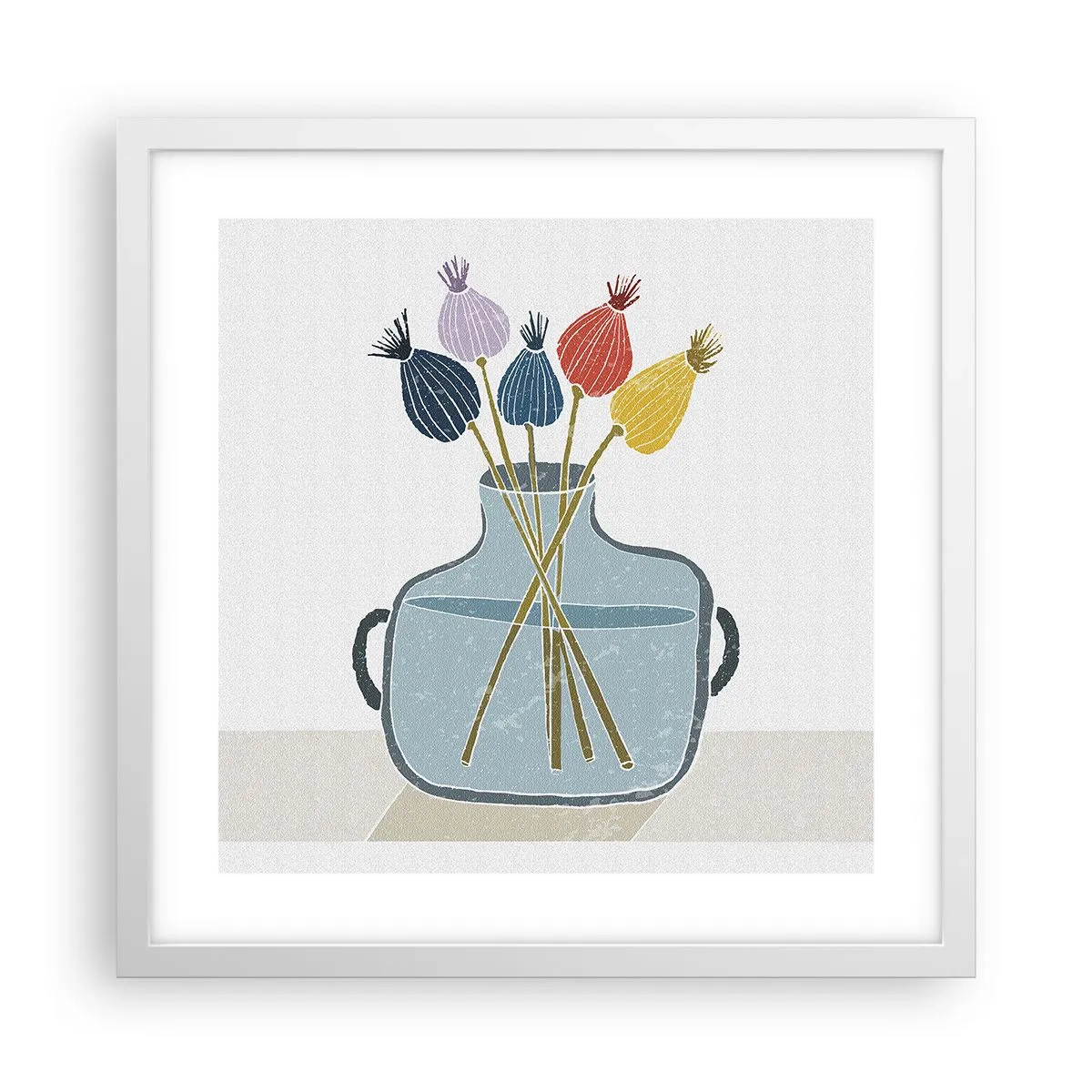 Plakát v bílém rámu - Makové květy - 40x40 cm