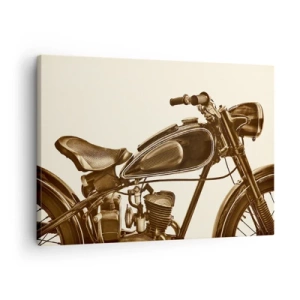 Obraz na plátně - Vintage retro motocykl na světlém pozadí - 70x50cm - Stesk po klasice - Moderní nástěnná dekorace do obývacího pokoje a ložnice ARTTOR