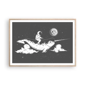 Plakát v rámu světlý dub - Vesmírný jezdec - 100x70 cm