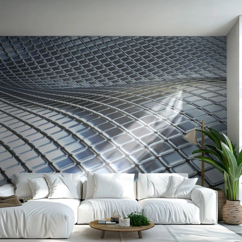 Fototapeta Premium Canvas - Kovová stříbrná vlna - Abstrakce, Grafika, Kus - 450x315 cm