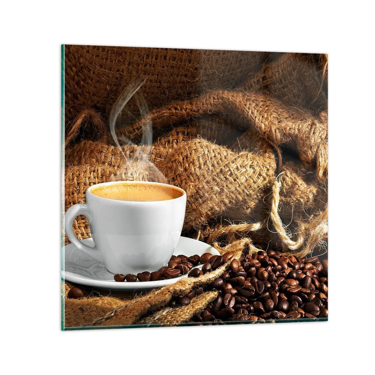 Obraz na skle - Vůně moka a hustota medové tekutiny - 70x70 cm