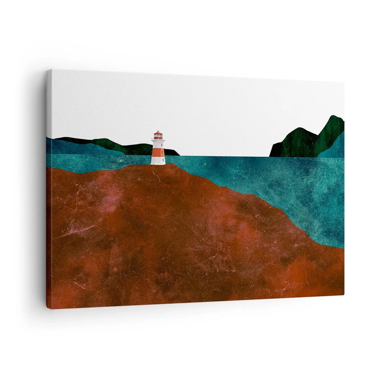 Obraz na plátně - Maják na pozadí hor a moře - 70x50cm - Hledící na moře - Moderní nástěnná dekorace do obývacího pokoje a ložnice ARTTOR
