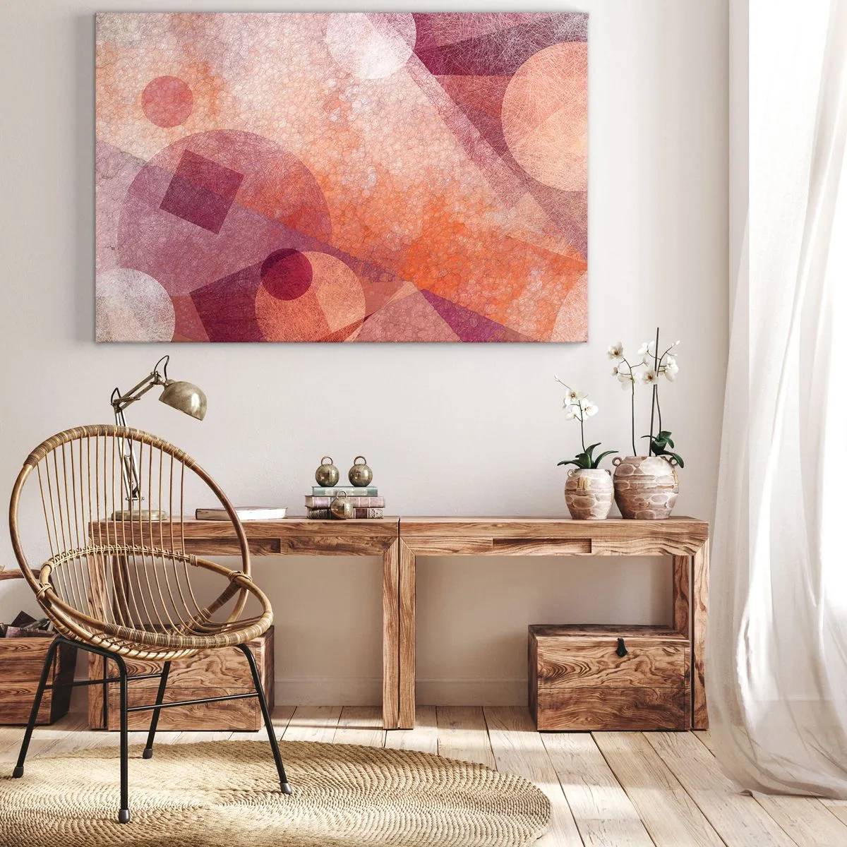 Obraz na plátně - Geometrické proměny v růžové - 100x70 cm