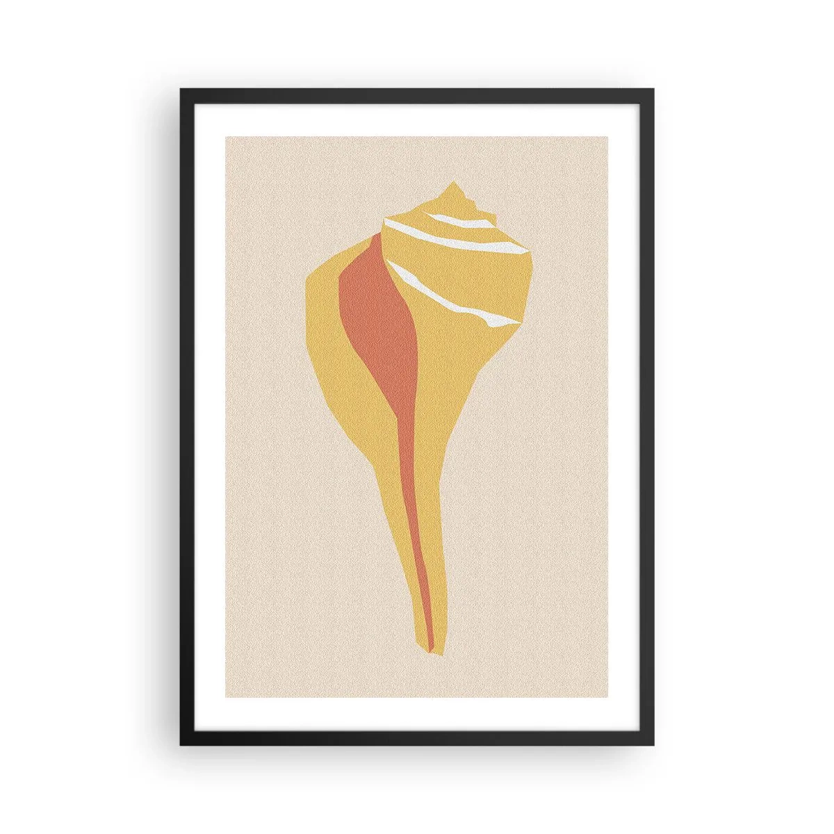 Plakát v černém rámu - Minimalistická grafika skořápky v teplých barvách - 50x70cm - Organická abstrakce – růst - Moderní nástěnná dekorace do obývacího pokoje a ložnice ARTTOR