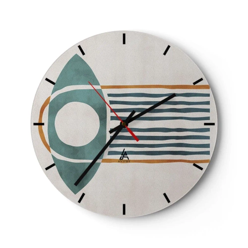 Nástěnné hodiny - Geometrický etnický motiv s čarami a kruhy - 30x30cm - Znaky a rituály - Moderní nástěnná dekorace do obývacího pokoje, kuchyně a ložnice ARTTOR