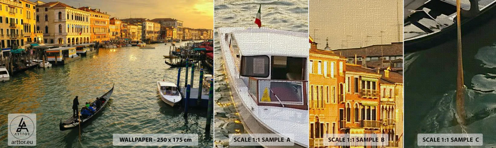 Vzor Fototapety Premium Canvas - Na slunečné straně ulice - Město, Benátky, Itálie - 100x30 cm