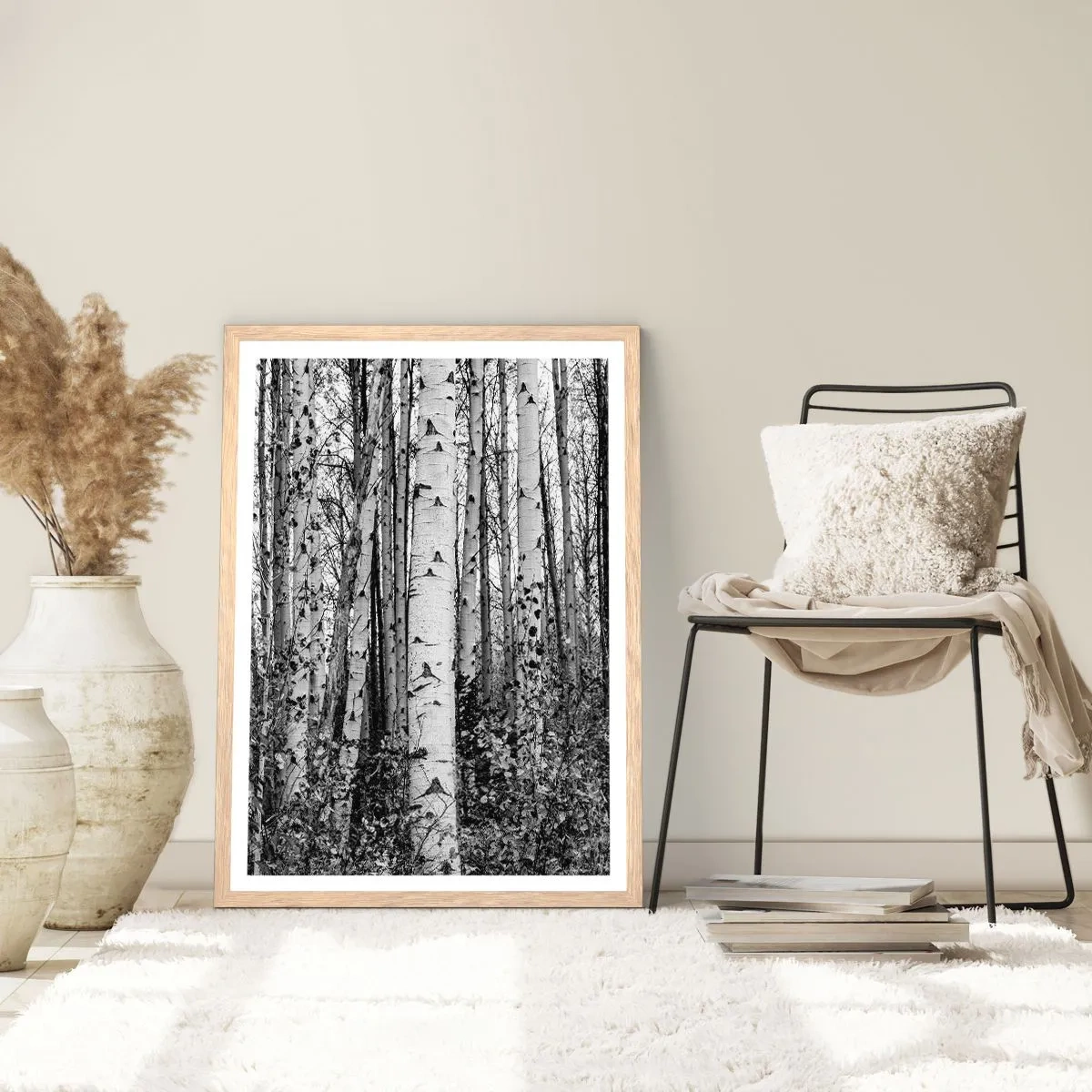 Plakát v rámu světlý dub - Březová kolonáda - 61x91 cm