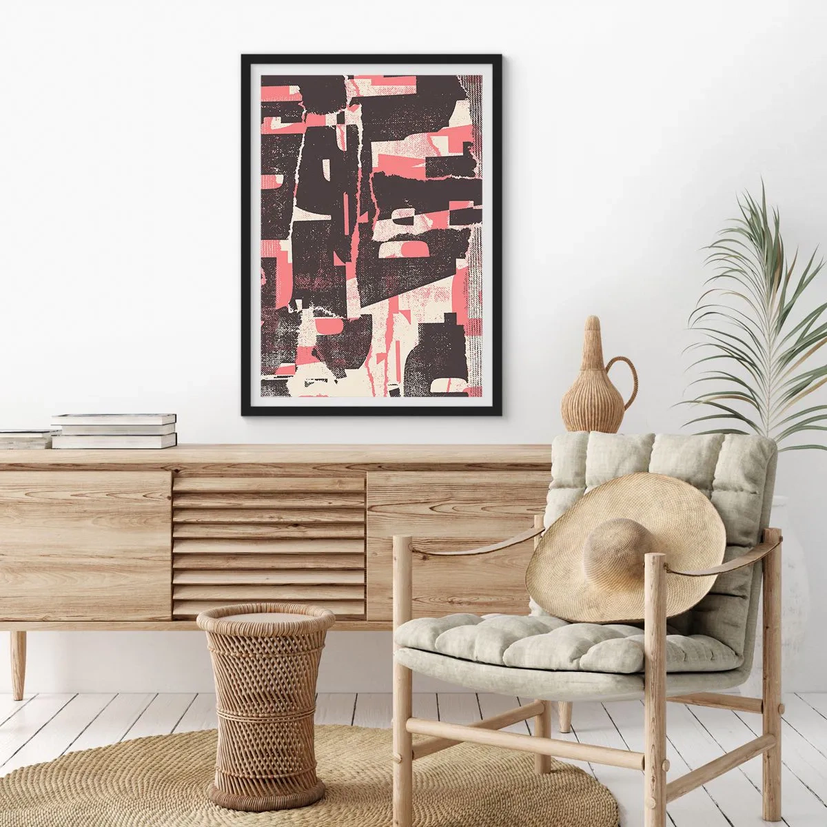 Plakát v černém rámu - Dynamická abstrakce v odstínech červené a černé - 50x70cm - Celý tento shon - Moderní nástěnná dekorace do obývacího pokoje a ložnice ARTTOR