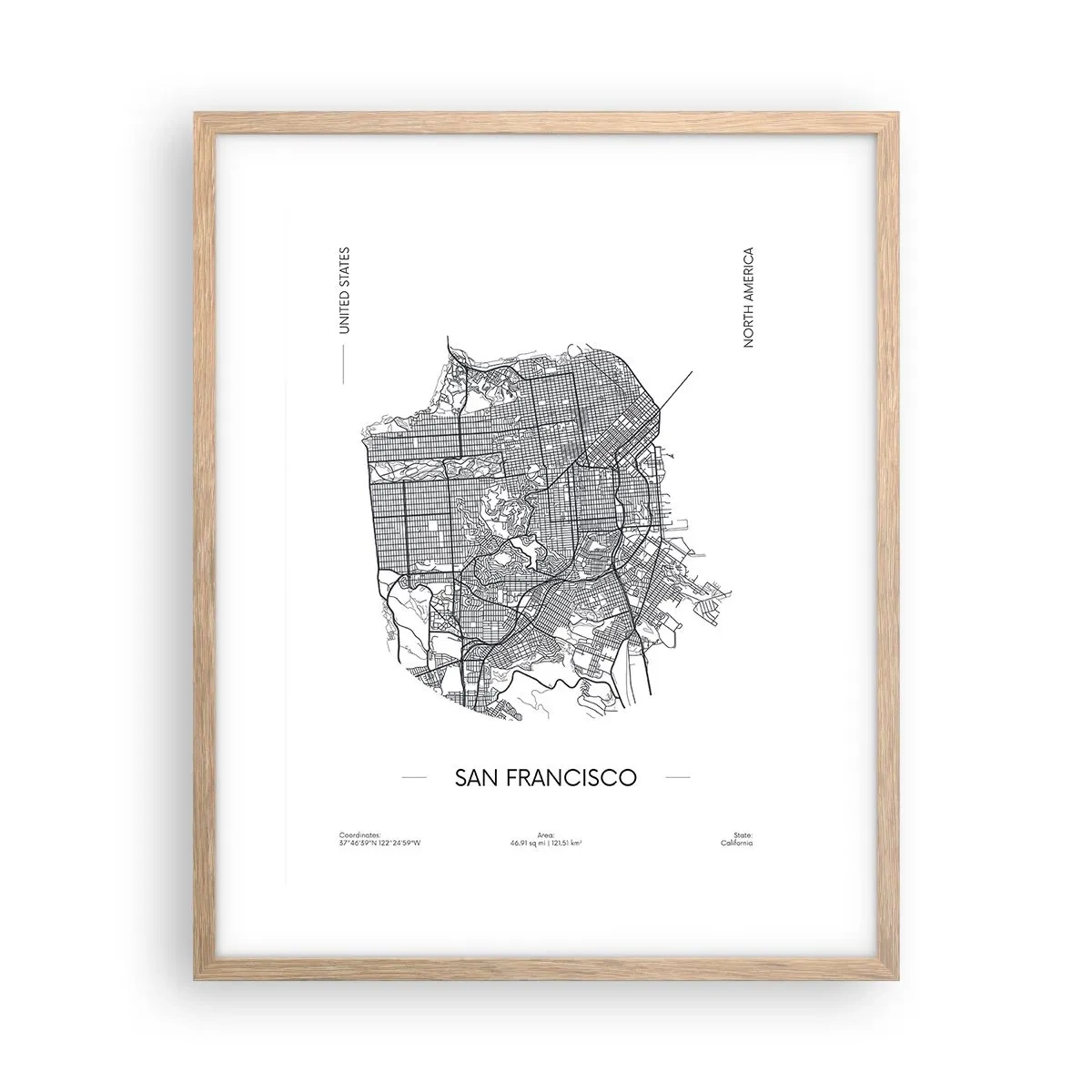Plakát v rámu světlý dub - Anatomie San Francisca - 40x50 cm