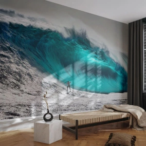 Fototapeta Premium Sand - Výzva přijata - Surfování, Vysoká vlna, Surfař - 100x70 cm